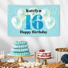 Türkisfarbener Glitzer Sweet 16 Birthday Balloon S