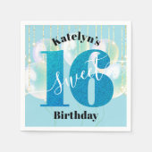 Türkisfarbener Glitzer Sweet 16 Birthday Balloon S Serviette (Vorderseite)