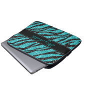Türkisfarbener Glitzer Zebra Print Monogram Laptopschutzhülle (Vorne Knopf)