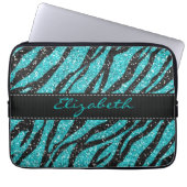 Türkisfarbener Glitzer Zebra Print Monogram Laptopschutzhülle (Vorderseite)