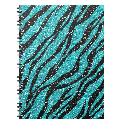 Türkisfarbener Glitzer Zebra Print Spiral Notizblock (Vorderseite)