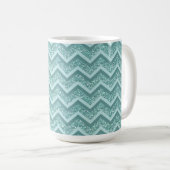 Türkisfarbener Glitzer ZigZag Muster Kaffeetasse (VorderseiteRechts)