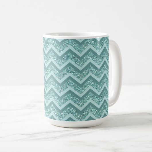 Türkisfarbener Glitzer ZigZag Muster Kaffeetasse (VorderseiteRechts)