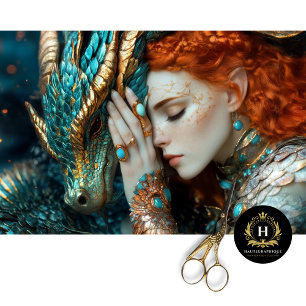 Türkisfarbener & Goldener Elf-Drache Fantasy-Dekou Seidenpapier