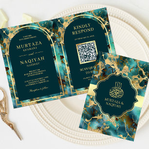 Türkisfarbener Goldmarmor QR-Code Muslimische Hoch Einladung