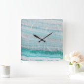 Türkisfarbener Granitstein Gesteinsschichten Wave Quadratische Wanduhr (Zuhause)