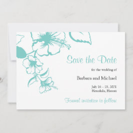 Türkisfarbener Hibiskus Blume Hochzeit in Urlaubso Save The Date