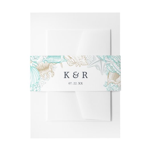 türkisfarbener Hochzeitsband am Meer Einladungsbanderole (Vorderseite Beispiel)