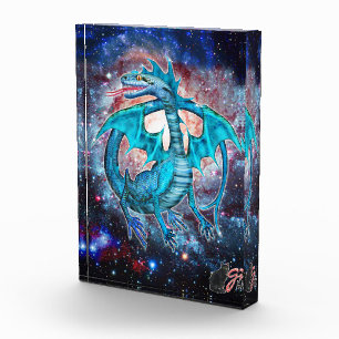 Türkisfarbener Kosmischer Drache Acrylblock Fotoblock