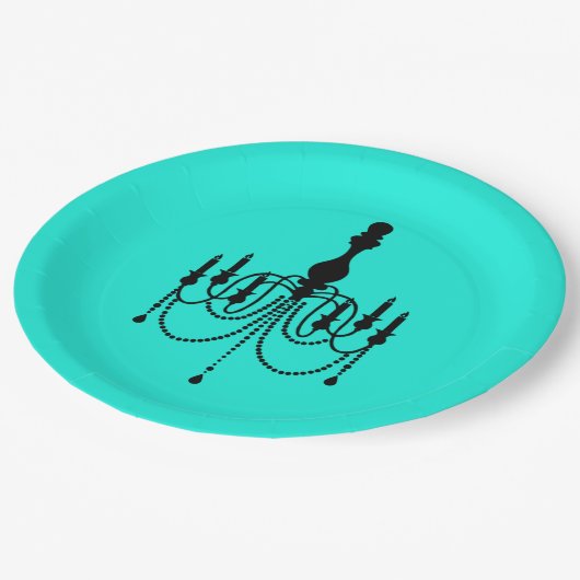 Türkisfarbener Kronleuchter Pappteller (Schrägansicht)