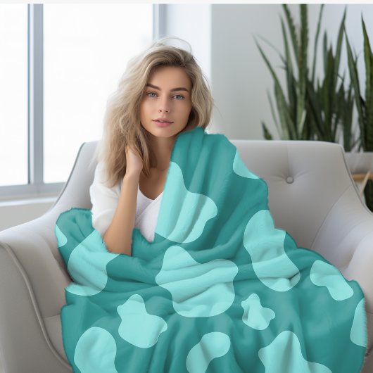 türkisfarbener Kuhdruck Fleecedecke