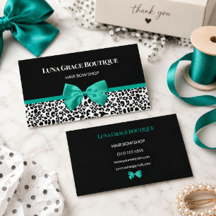 Türkisfarbener Leopard-Bogen-Haarschleifen-Shop Visitenkarte