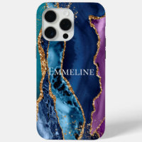 Türkisfarbener Lila Blue Gold Glitzer Marmor