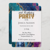 Türkisfarbener Lila Blue Gold Glitzer Marmor Einladung (Vorne/Hinten)