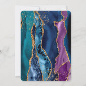 Türkisfarbener Lila Blue Gold Glitzer Marmor Einladung (Rückseite)