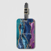 Türkisfarbener Lila Blue Gold Glitzer Marmor Gepäckanhänger (Vorderseite Vertikal)