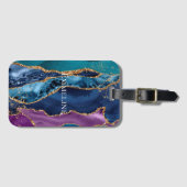Türkisfarbener Lila Blue Gold Glitzer Marmor Gepäckanhänger (Vorderseite (Horizontal))