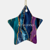 Türkisfarbener Lila Blue Gold Glitzer Marmor Keramik Ornament (Rechts)