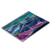 Türkisfarbener Lila Blue Gold Glitzer Marmor Notizblock (Linke Seite)