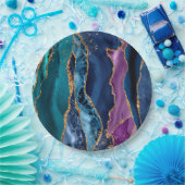 Türkisfarbener Lila Blue Gold Glitzer Marmor Pappteller (Party)