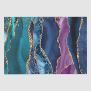 Türkisfarbener Lila Blue Gold Glitzer Marmor Seidenpapier