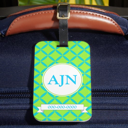 Türkisfarbener Limoner Monogramm-Gepäckanhänger Gepäckanhänger (Vorderseite Insitu 2)