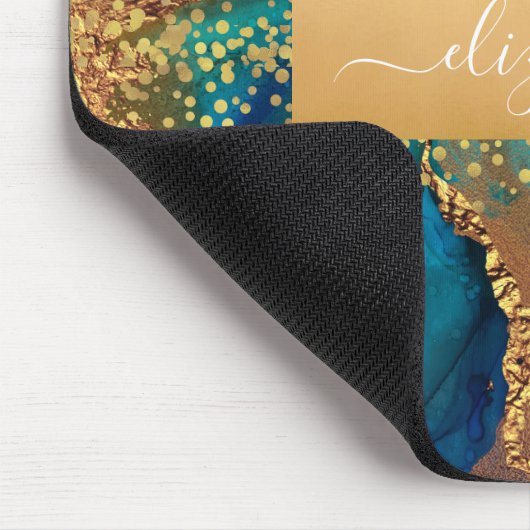 Türkisfarbener Marmor-Monogramm Mousepad (Ecke)