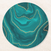 Türkisfarbener Marmorboden mit Gold Runder Pappuntersetzer (Vorderseite)