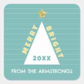 Türkisfarbener minimalistischer Christbaum Name Quadratischer Aufkleber (Vorderseite)