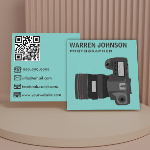 Türkisfarbener moderner QR-Code für Fotografen Quadratische Visitenkarte