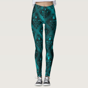 Türkisfarbener Ombre Glam Glitter Damast Muster Leggings