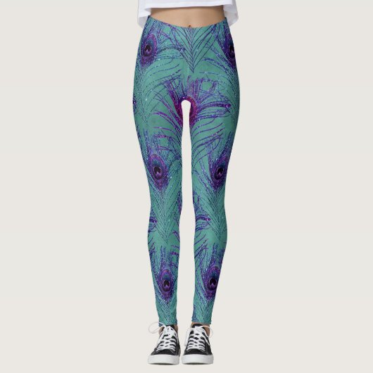 türkisfarbener Pfau Leggings (Vorderseite)