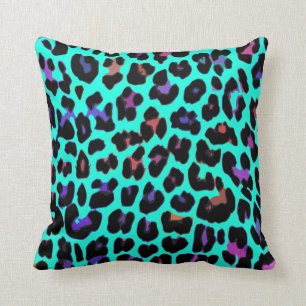 Türkisfarbener Pop Leopard Druckkissen Kissen