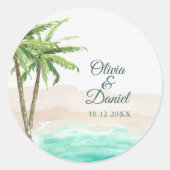 Türkisfarbener Sandstrand Hochzeit Runder Aufkleber (Vorderseite)