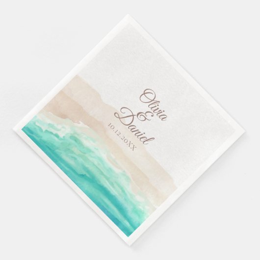 Türkisfarbener Sandstrand Hochzeit Serviette (Ecke)