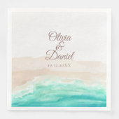 Türkisfarbener Sandstrand Hochzeit Serviette (Vorderseite)