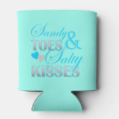 türkisfarbener Sandstrand mit Zehen und salzigen K Dosenkühler (Rückseite)