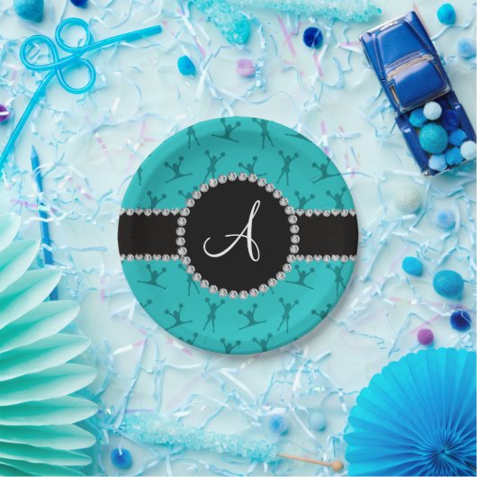 Türkisfarbener Schwarzkreis Pappteller (Party)