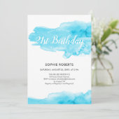 Türkisfarbener Splash 21. Geburtstag Einladung (Stehend Vorderseite)