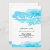 Türkisfarbener Splash 21. Geburtstag Einladung (Vorne/Hinten)