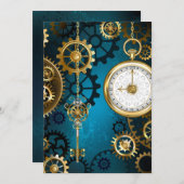Türkisfarbener Steampun-Hintergrund mit Gänsen Dankeskarte (Vorne/Hinten)