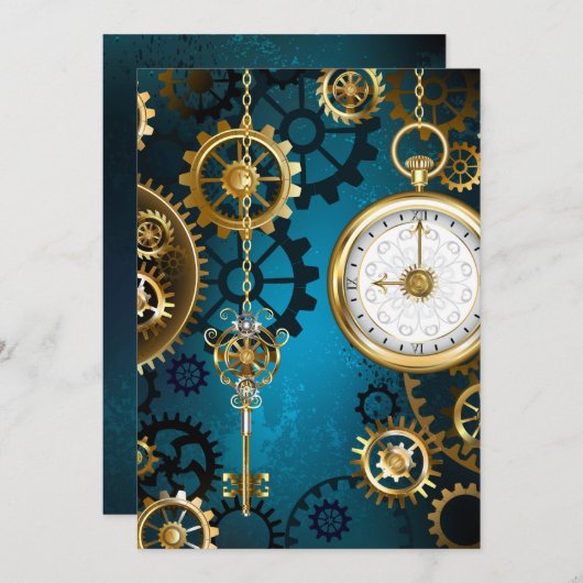Türkisfarbener Steampun-Hintergrund mit Gänsen Dankeskarte (Vorne/Hinten)
