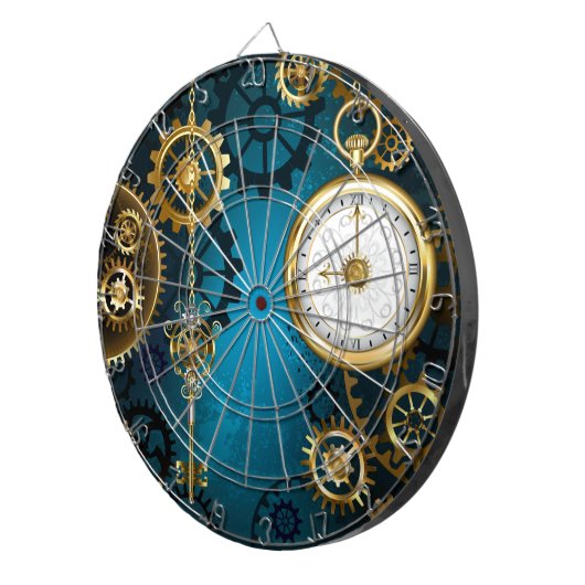 Türkisfarbener Steampun-Hintergrund mit Gänsen Dartscheibe (Vorderseite rechts)