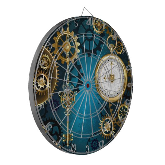 Türkisfarbener Steampun-Hintergrund mit Gänsen Dartscheibe (Vorderseite Links)