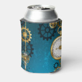 Türkisfarbener Steampun-Hintergrund mit Gänsen Dosenkühler (Kanne Rückseite)