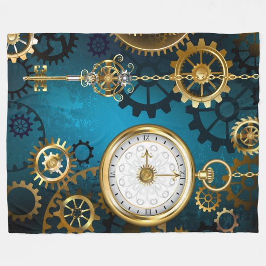 Türkisfarbener Steampun-Hintergrund mit Gänsen Fleecedecke (Vorderseite (Horizontal))