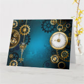 Türkisfarbener Steampun-Hintergrund mit Gänsen Karte (Gelbe Blume)