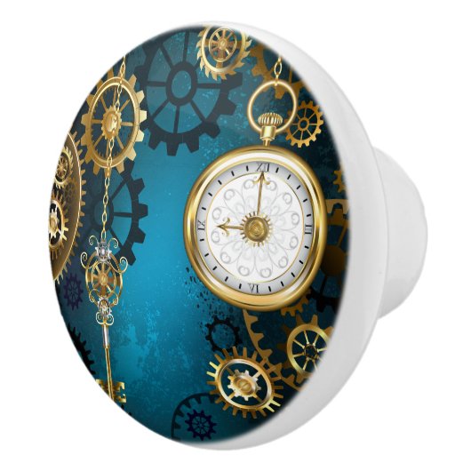 Türkisfarbener Steampun-Hintergrund mit Gänsen Keramikknauf (Rechts)