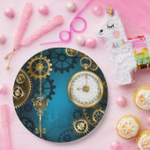 Türkisfarbener Steampun-Hintergrund mit Gänsen Pappteller (Party)