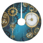 Türkisfarbener Steampun-Hintergrund mit Gänsen Polyester Weihnachtsbaumdecke (Vorderseite)